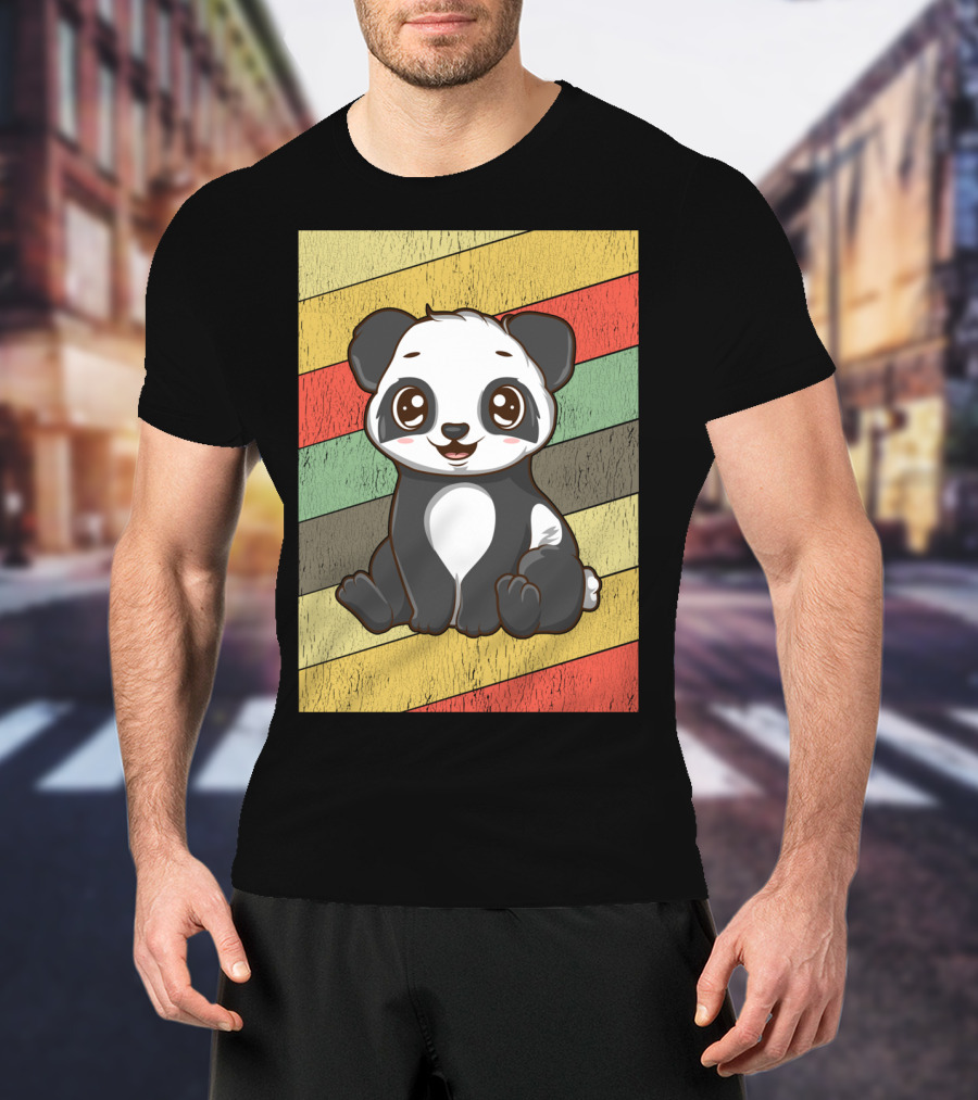 Retro Kawaii Panda Bear Vintage Stripe T-Shirt