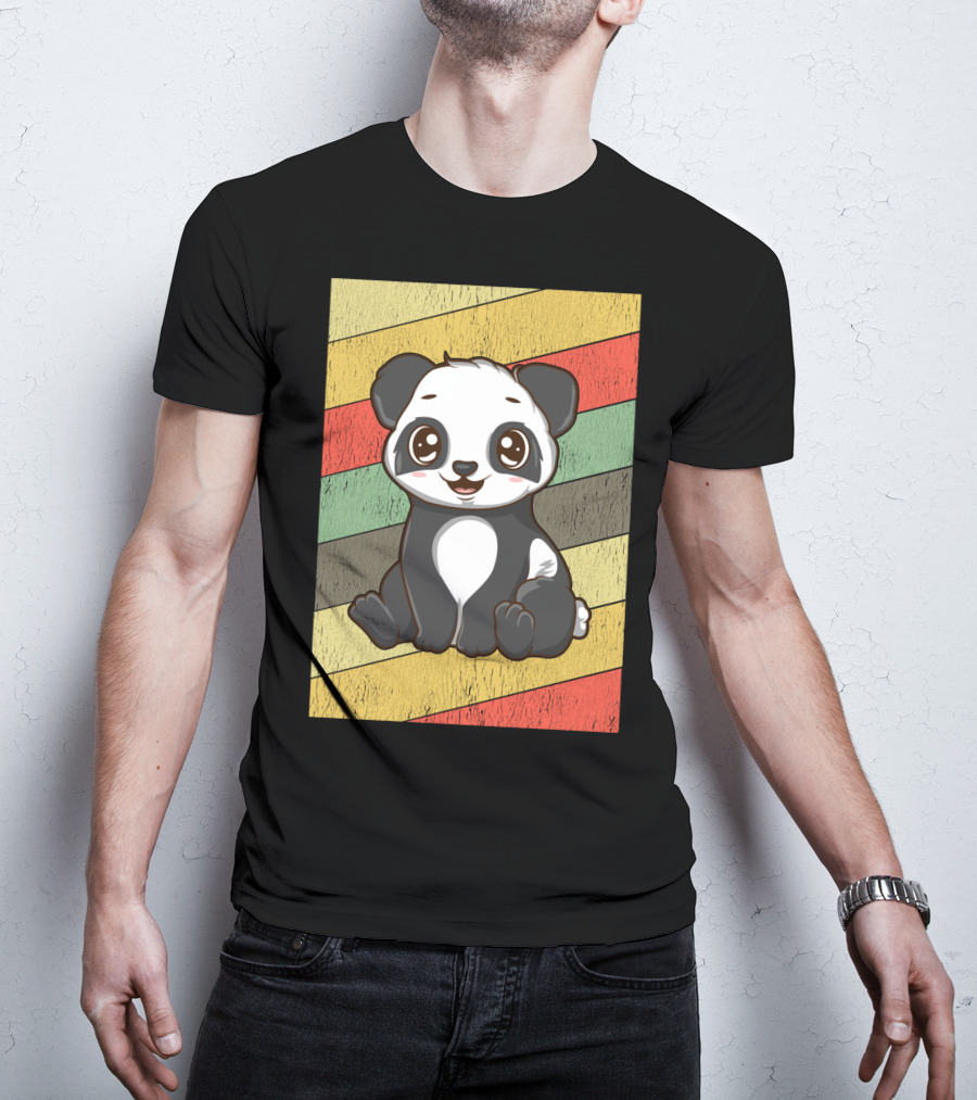 Retro Kawaii Panda Bear Vintage Stripe T-Shirt