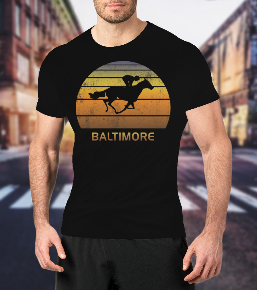 Baltimore Retro Horse Racing Sunset Maryland T-Shirt
