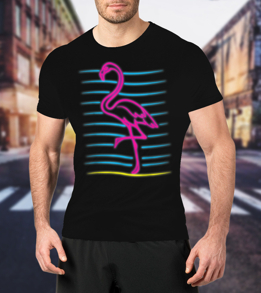 80's Retro Neon Pink Flamingo Bird Lover Gi T-Shirt