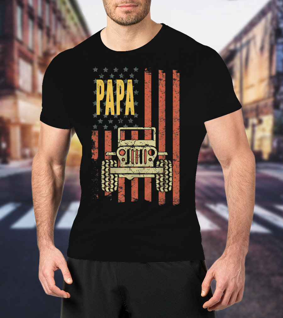 Papa American Flag Vintage Jeeps T-Shirt