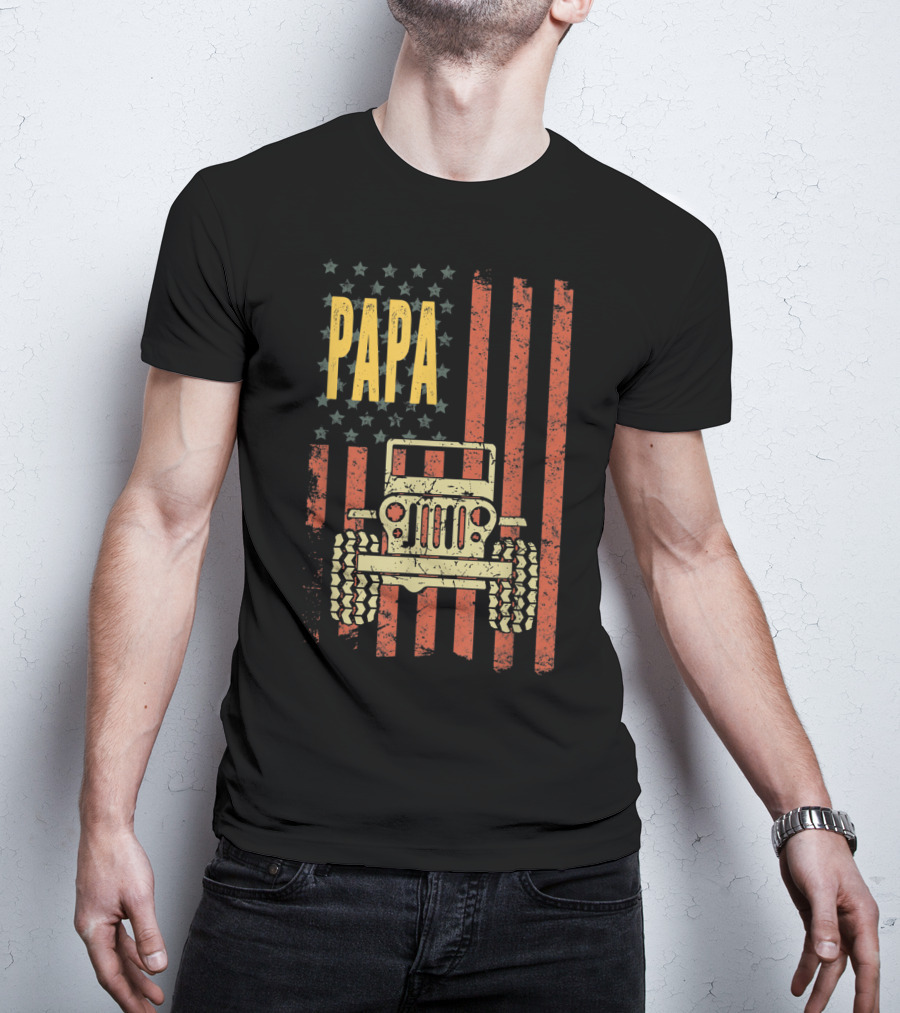 Papa American Flag Vintage Jeeps T-Shirt