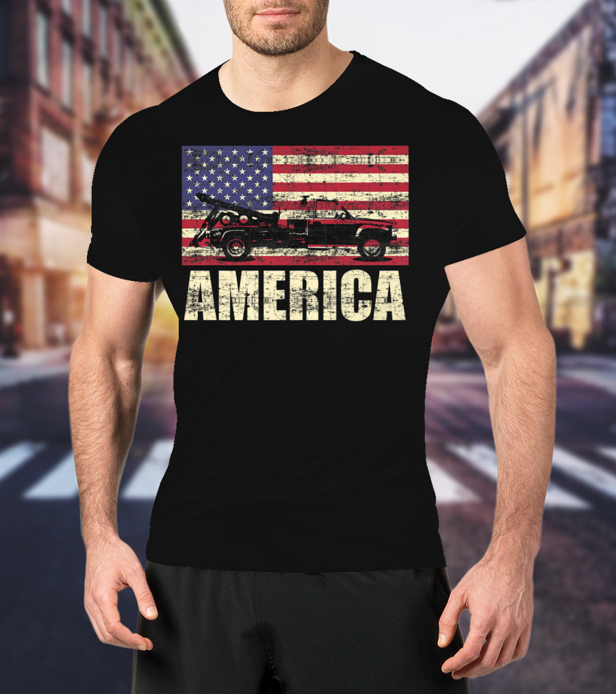 America Tow Truck Patriotic Pickup Flag T-Shirt
