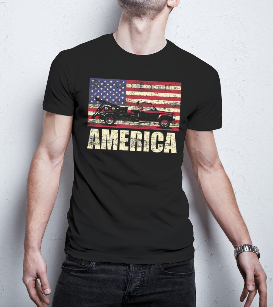 America Tow Truck Patriotic Pickup Flag T-Shirt