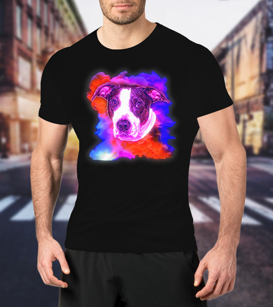 Trippy Animated Augmented Reality Dog With Vivid Colorful Background T-Shirt