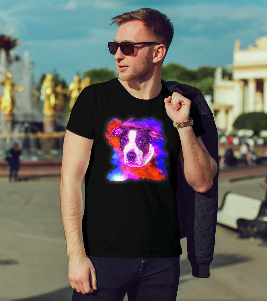 Trippy Animated Augmented Reality Dog With Vivid Colorful Background T-Shirt