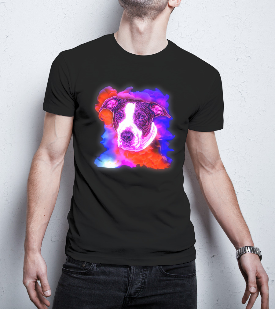 Trippy Animated Augmented Reality Dog With Vivid Colorful Background T-Shirt