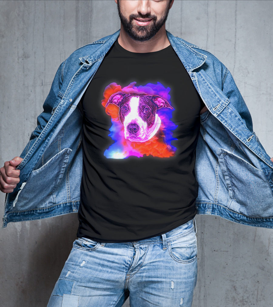 Trippy Animated Augmented Reality Dog With Vivid Colorful Background T-Shirt