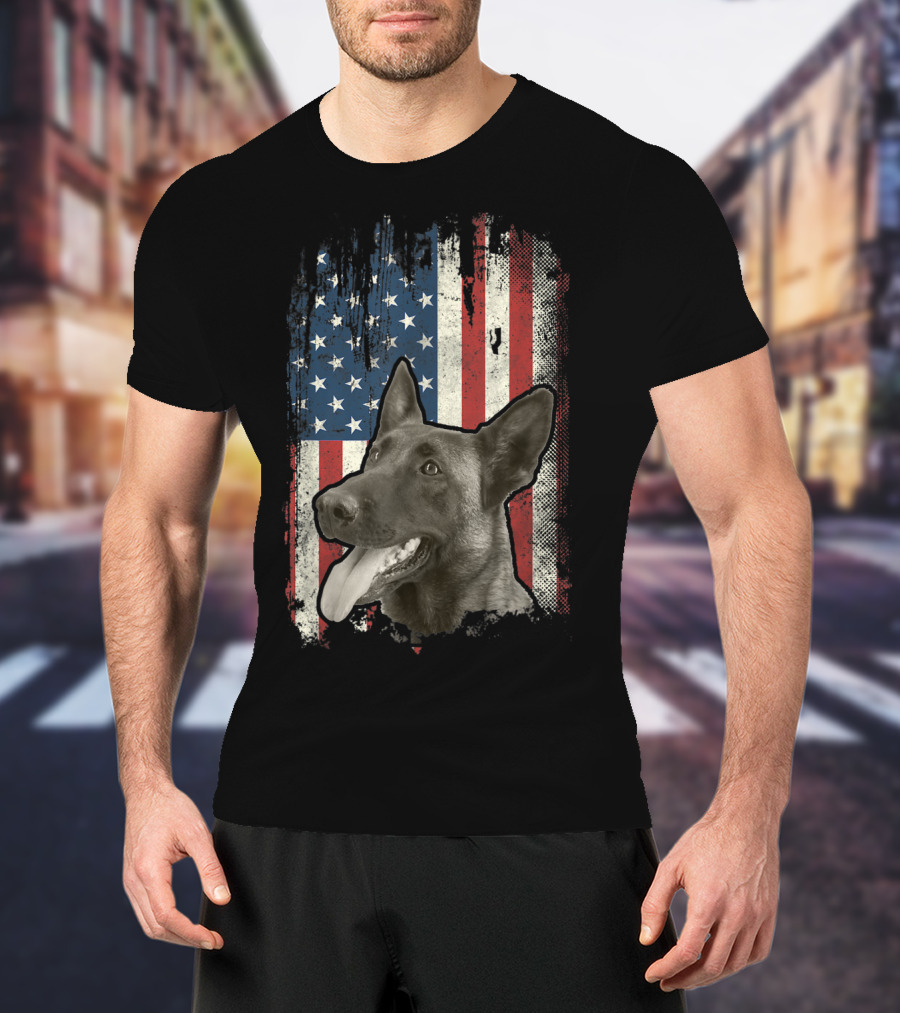 Belgian Malinois Patriotic American Flag USA T-Shirt