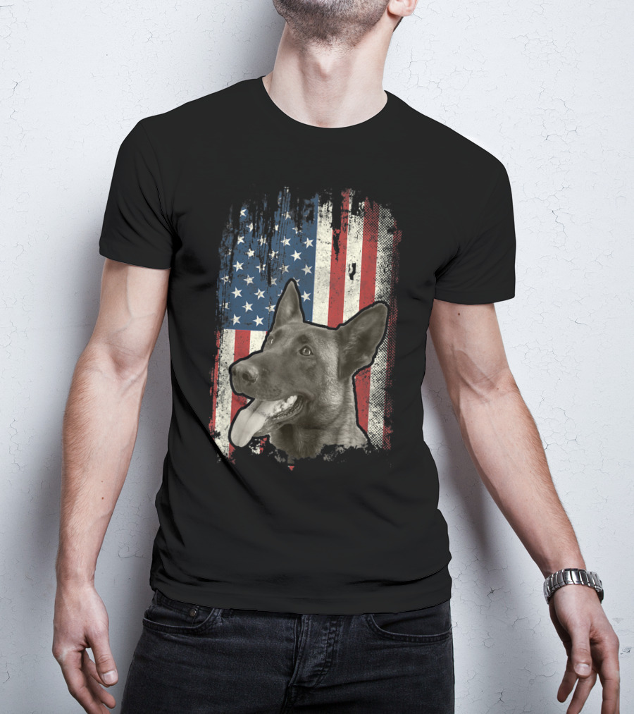 Belgian Malinois Patriotic American Flag USA T-Shirt