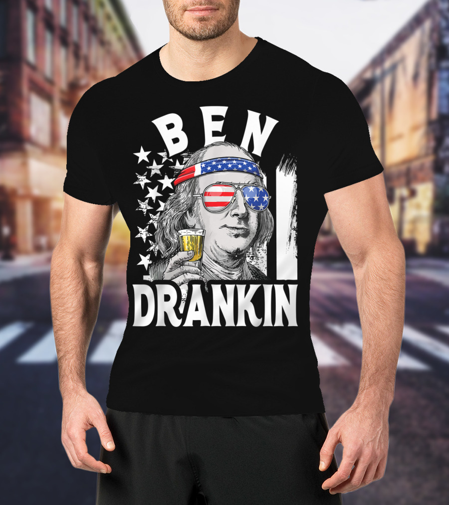 Ben Drankin Benjamin Franklin USA Beer Sunglasses American Flag Headband Stars T-Shirt
