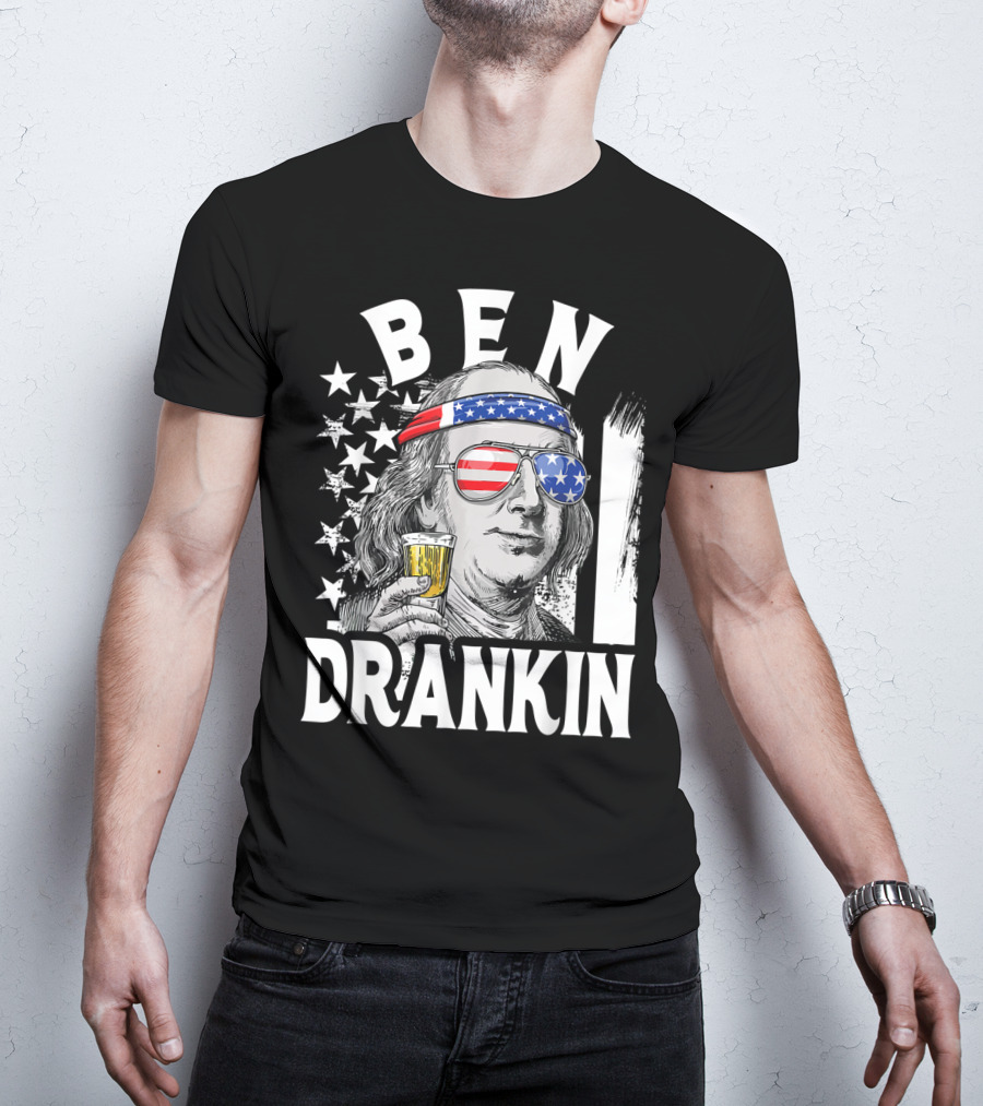 Ben Drankin Benjamin Franklin USA Beer Sunglasses American Flag Headband Stars T-Shirt