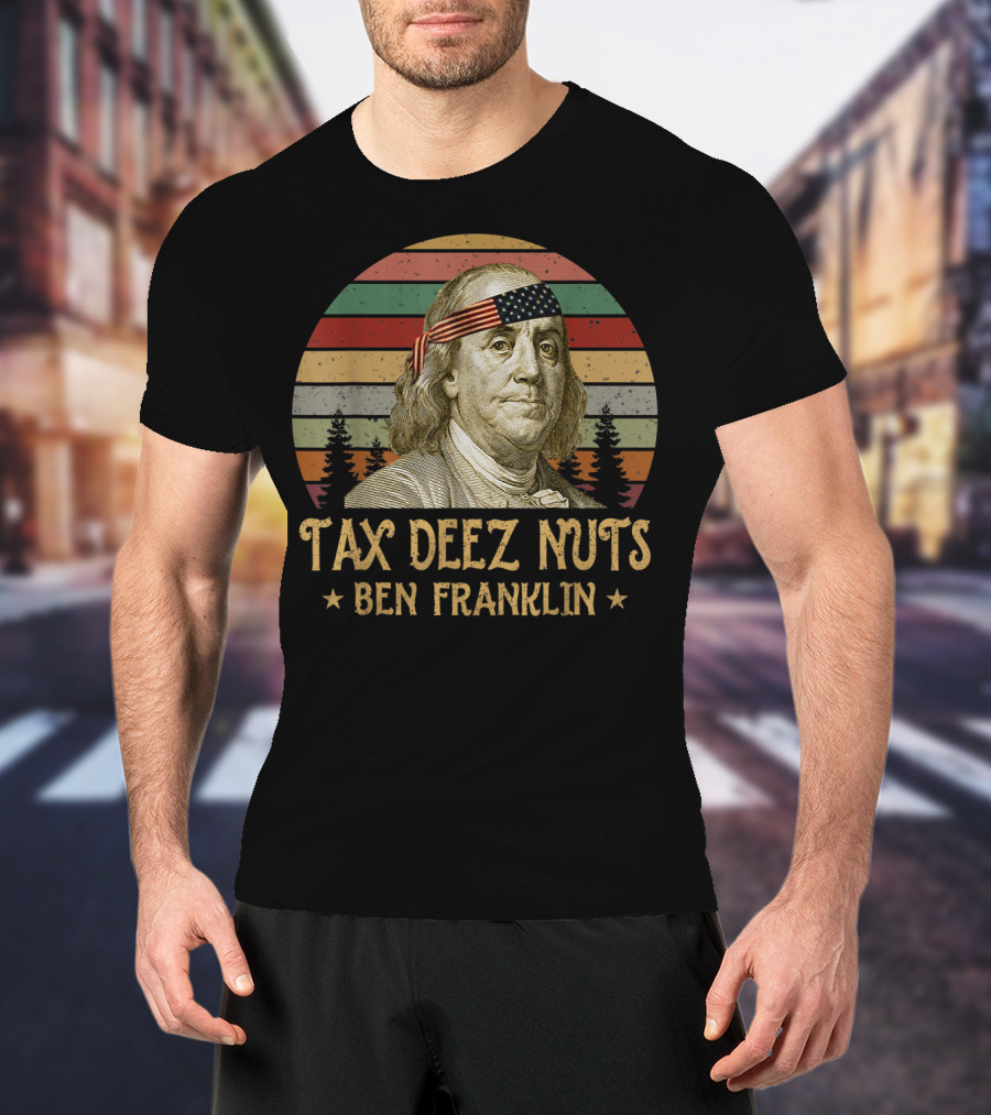 Ben Franklin Tax Deez Nuts American Flag Bandana Retro Stripes T-Shirt