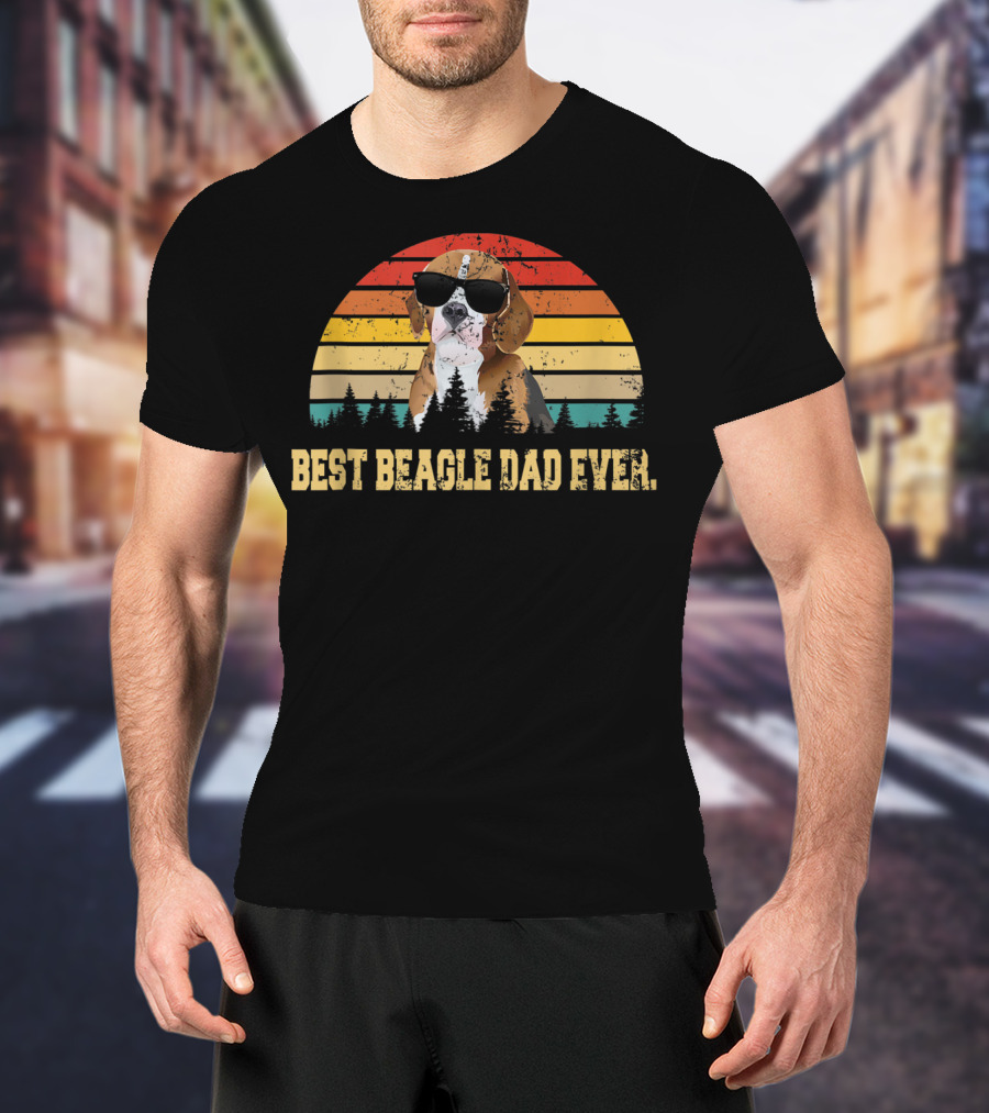 Best Beagle Dad Ever Retro Sunset Fathers Day T-Shirt