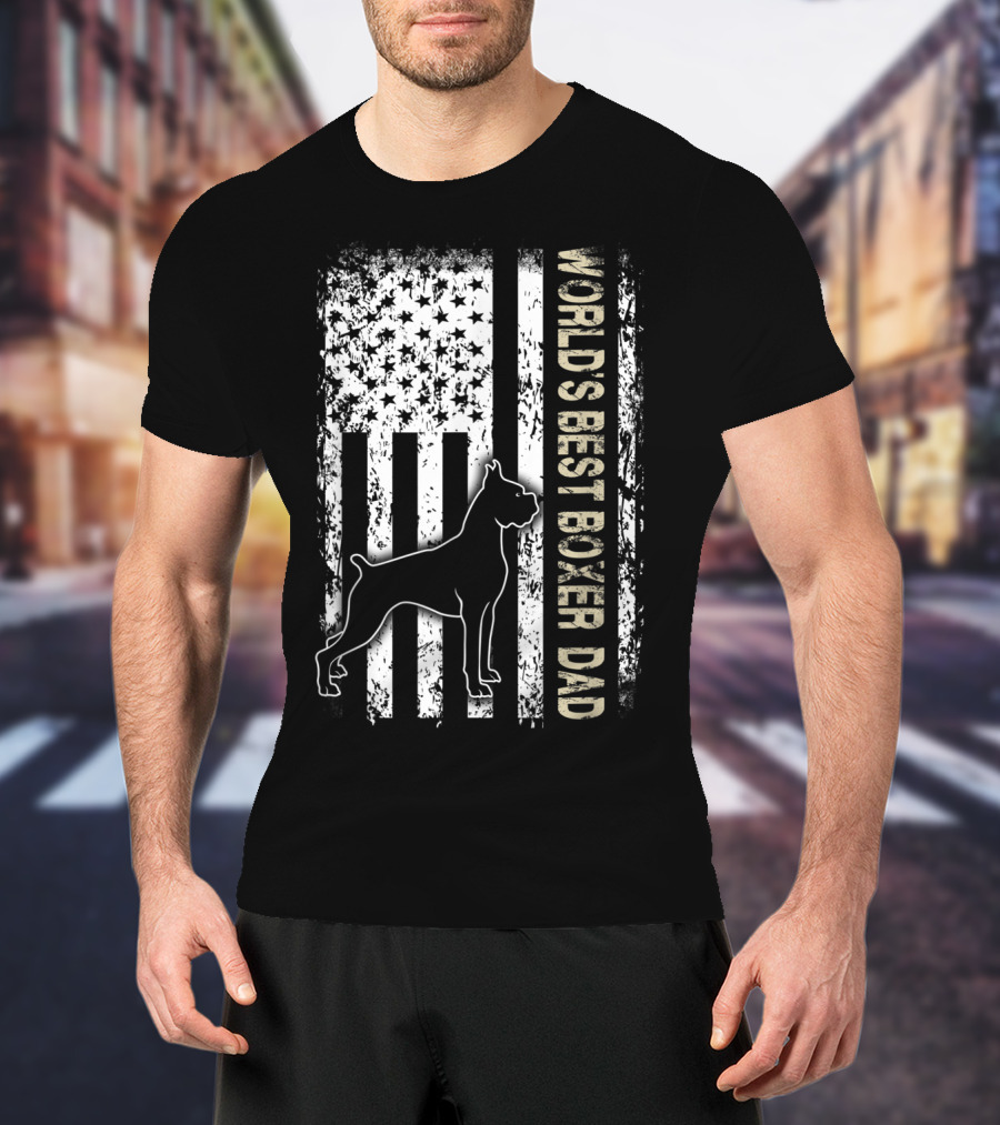 World's Best Boxer Dad Dog Lovers American Flag T-Shirt