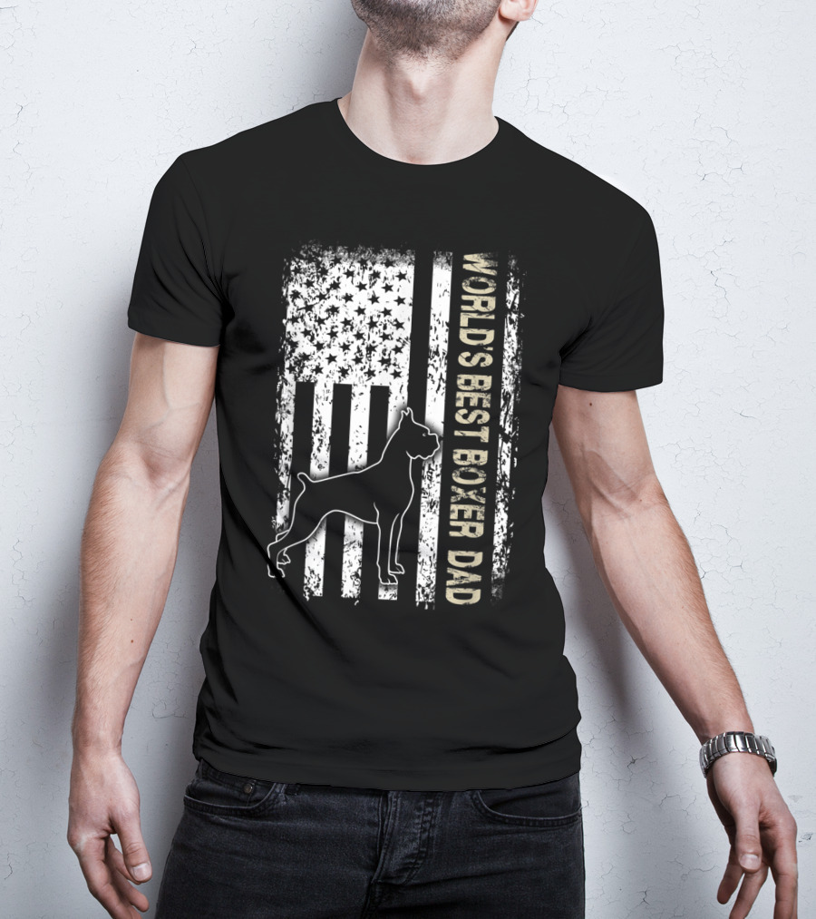 World's Best Boxer Dad Dog Lovers American Flag T-Shirt
