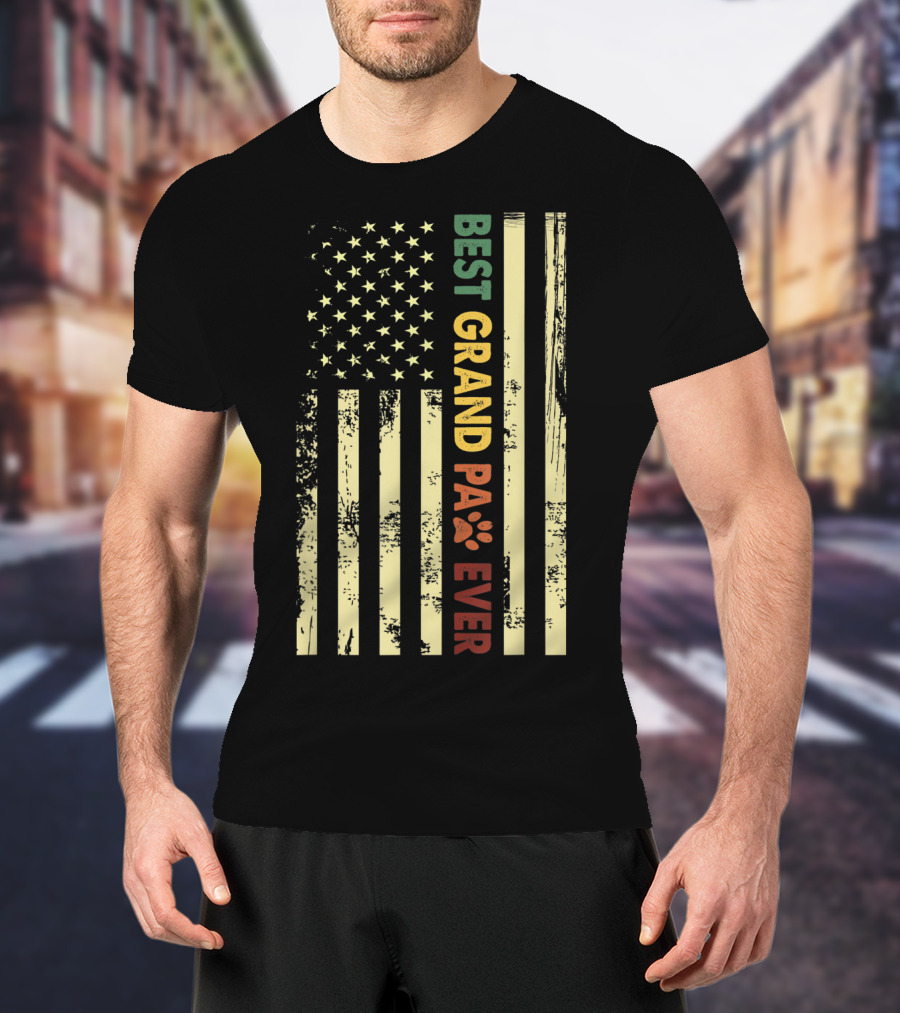 Best Grandpaw Ever American Flag Paw Prints T-Shirt