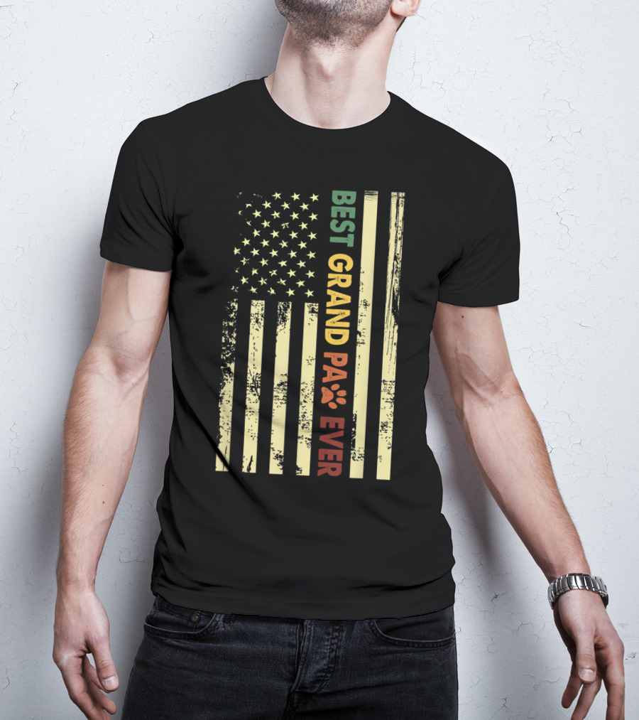 Best Grandpaw Ever American Flag Paw Prints T-Shirt