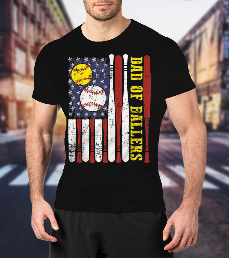 Dad Of Ballers American Flag Baseball Softball T-Shirt