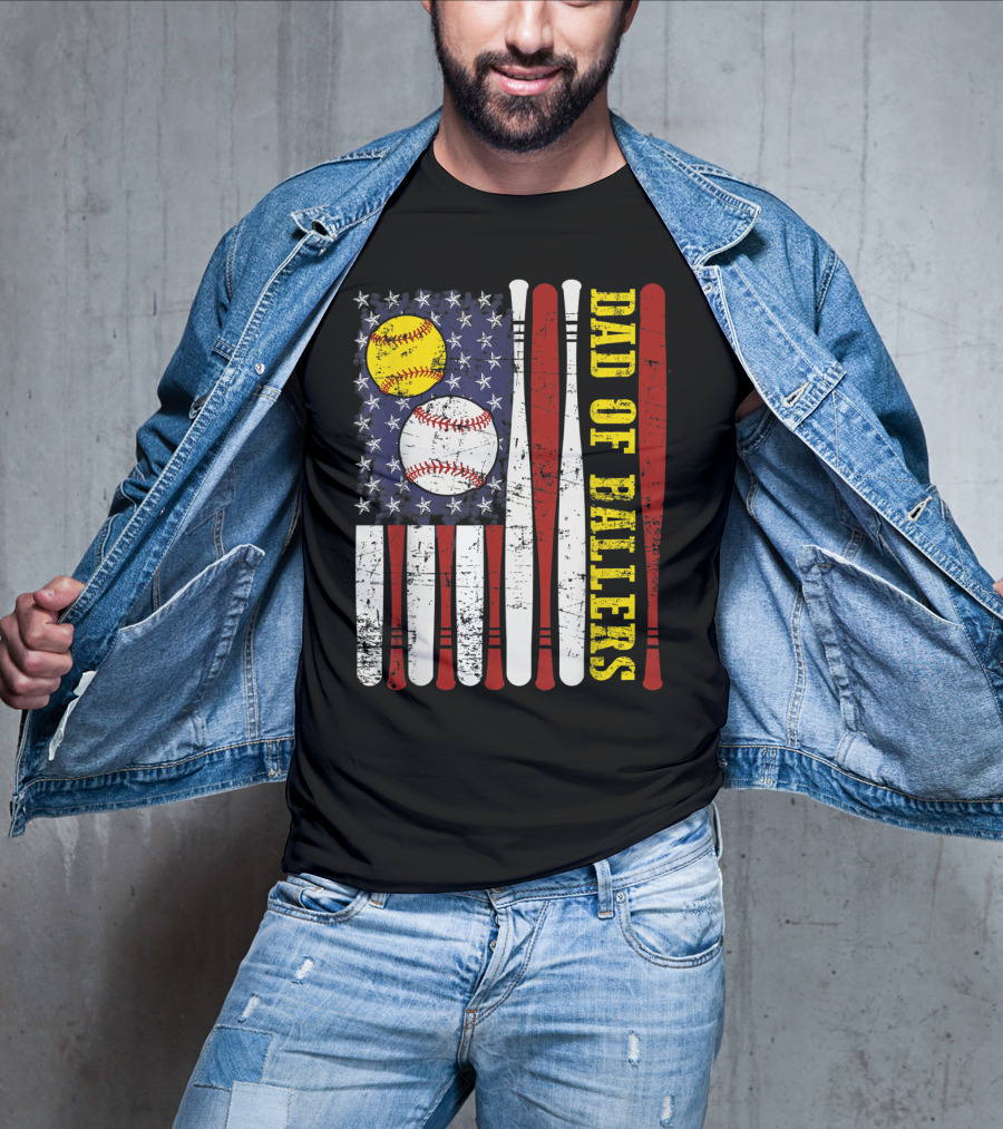 Dad Of Ballers American Flag Baseball Softball T-Shirt