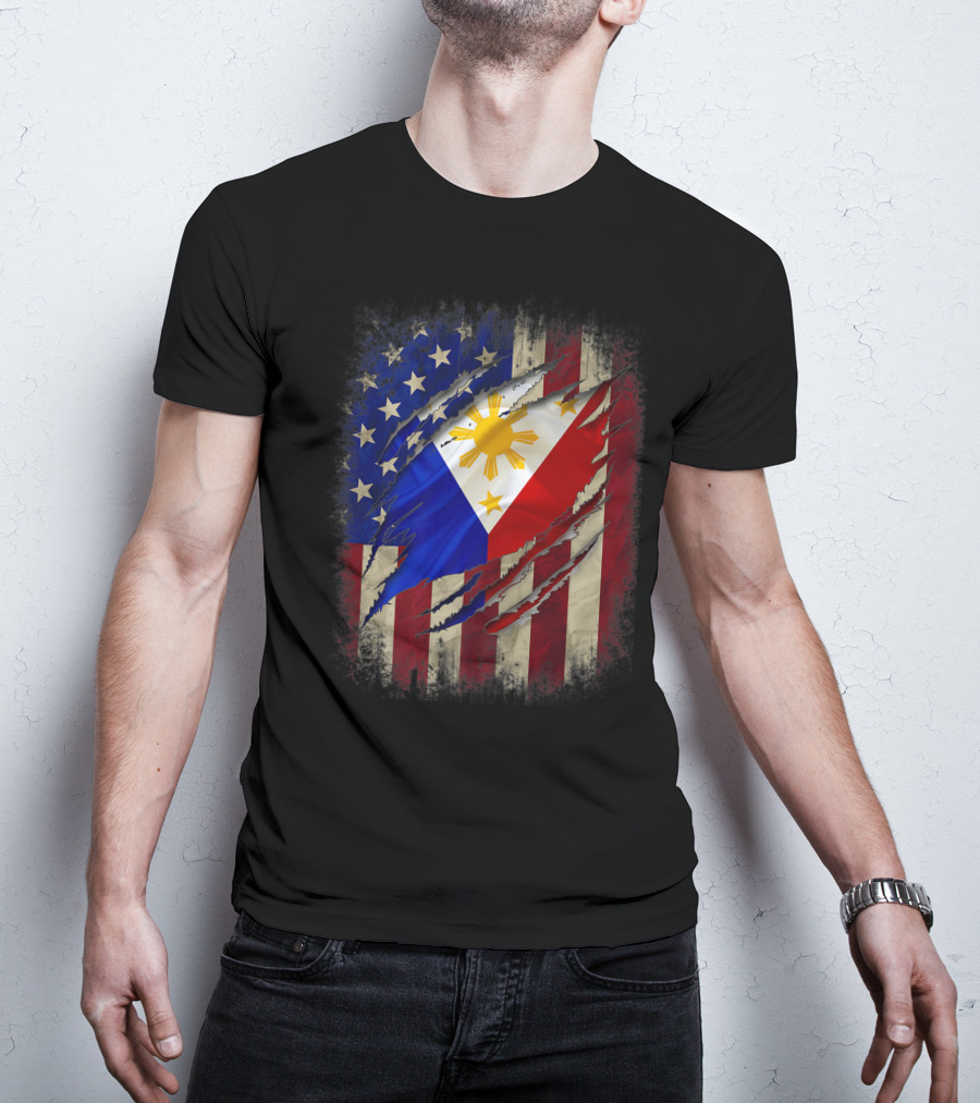 Filipino American Flag With Filipino Blood Inside T-Shirt
