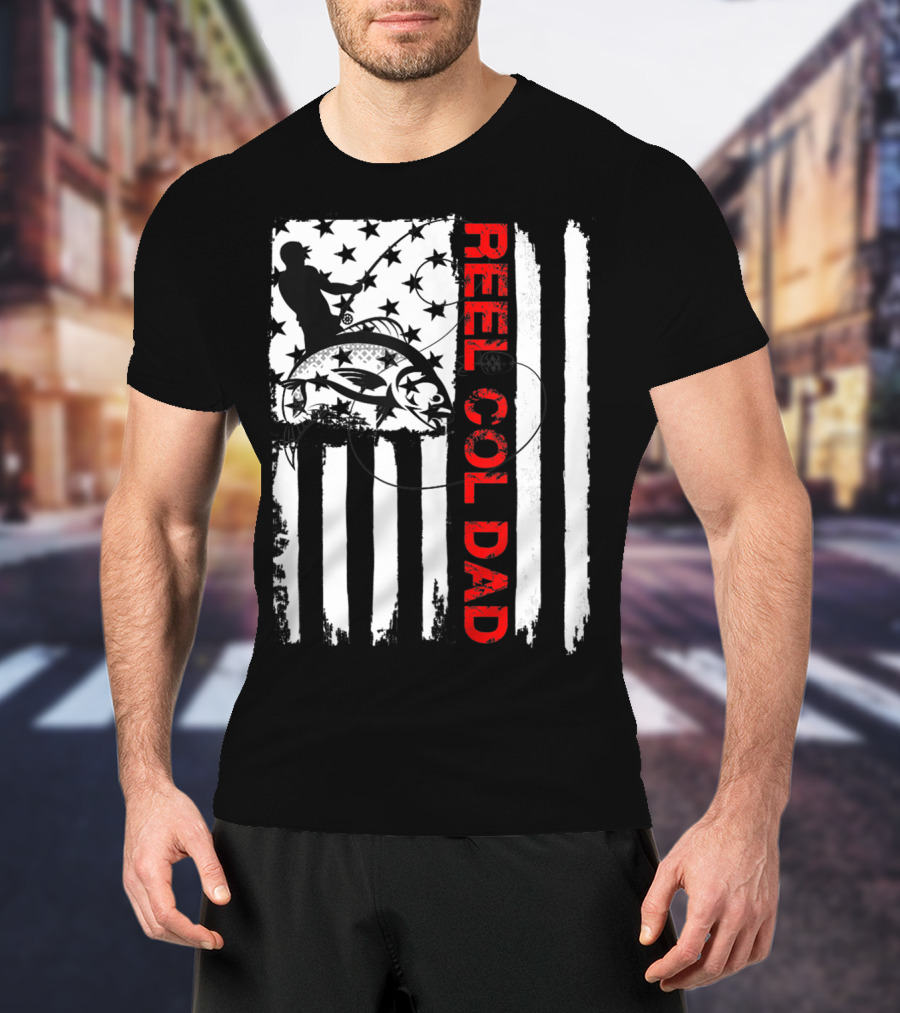 Fishing American Flag Reel Cool Dad T-Shirt