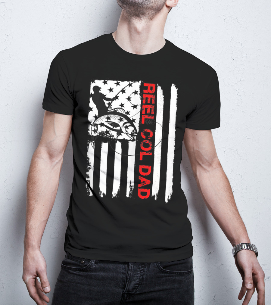 Fishing American Flag Reel Cool Dad T-Shirt