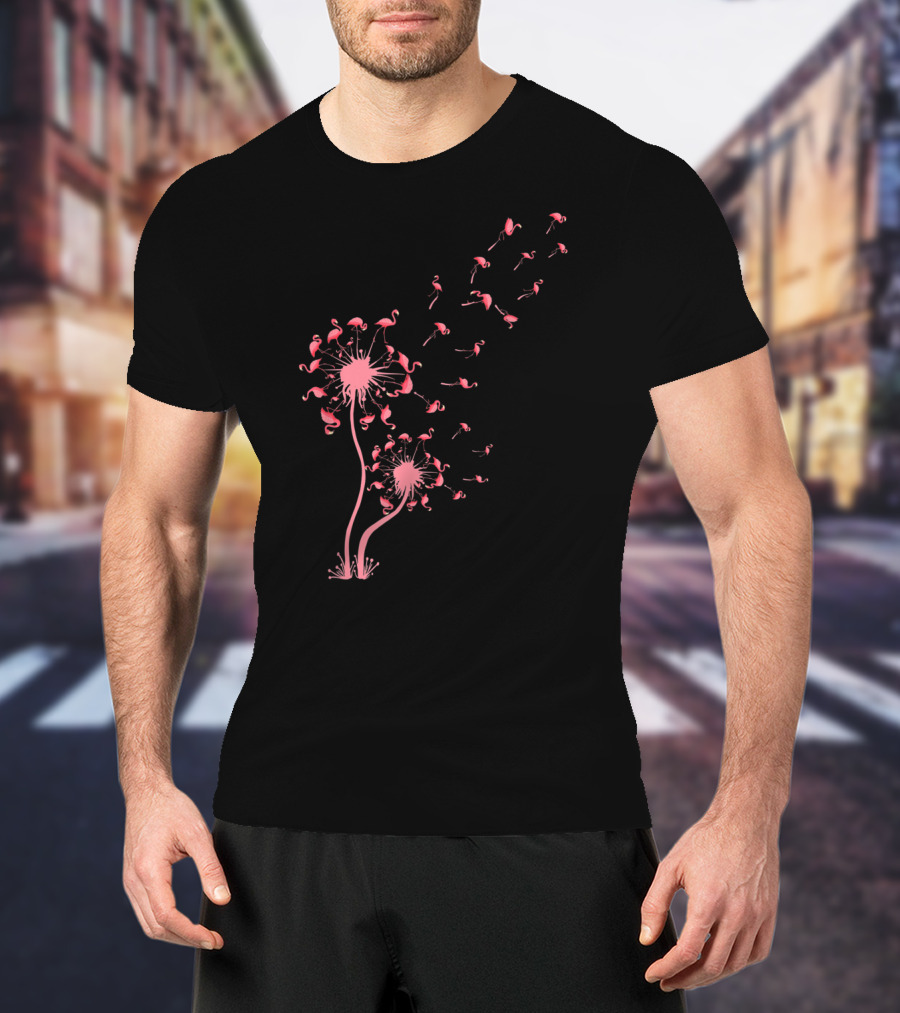 Flamingo Dandelion Flower Blow In The Wind T-Shirt