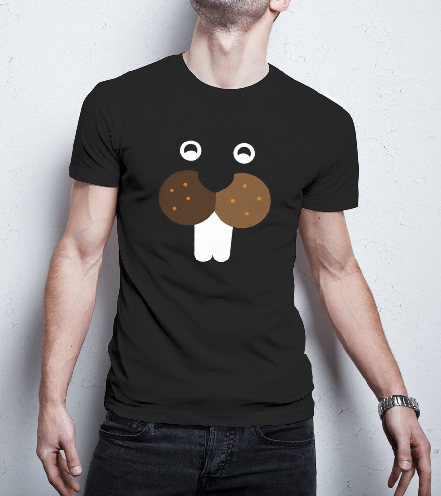 Beaver Face Basic Costume Party W2T Dark Background Simple Animal T-Shirt
