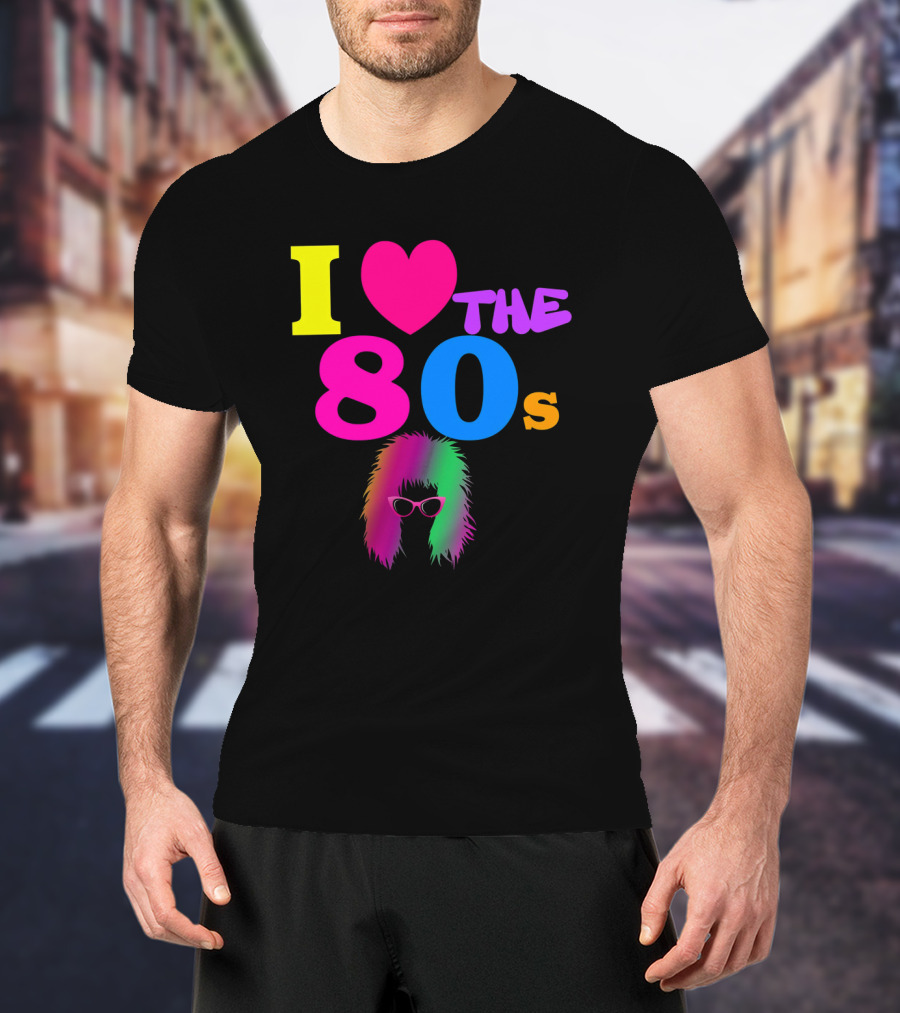 I Love The 80s Neon Heart With Punk Rocker Hair And Sunglasses T-Shirt