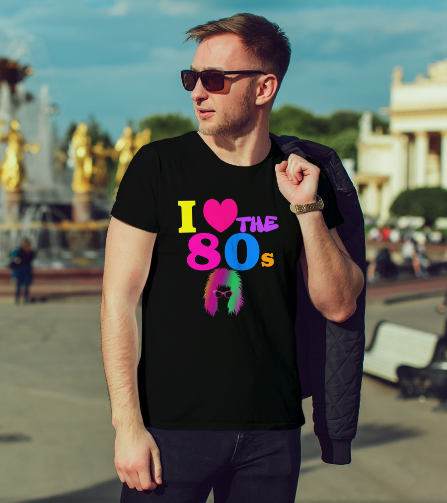 I Love The 80s Neon Heart With Punk Rocker Hair And Sunglasses T-Shirt