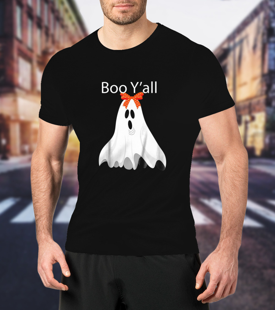 Boo Y'all Cute Halloween Southern Ghost With Bow T-Shirt