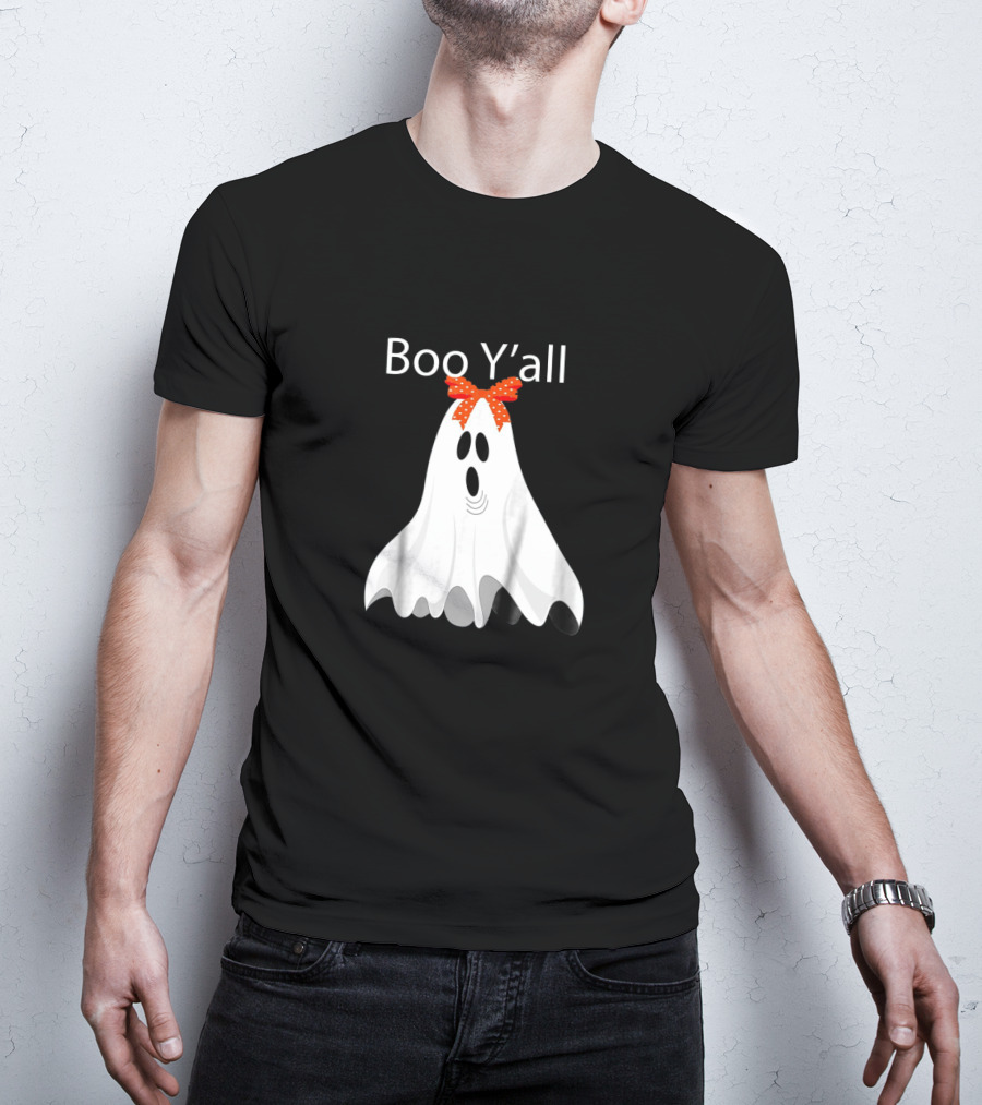 Boo Y'all Cute Halloween Southern Ghost With Bow T-Shirt