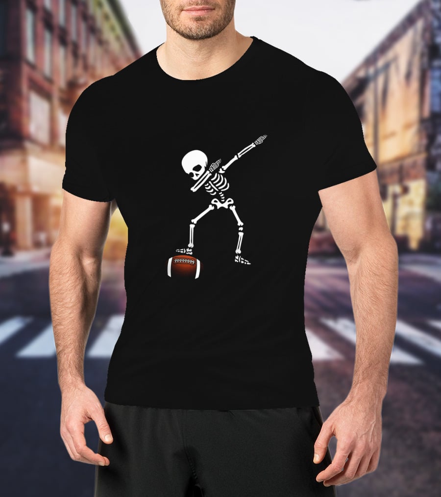 Football Skeleton Dabbing Sports With Football T-Shirt