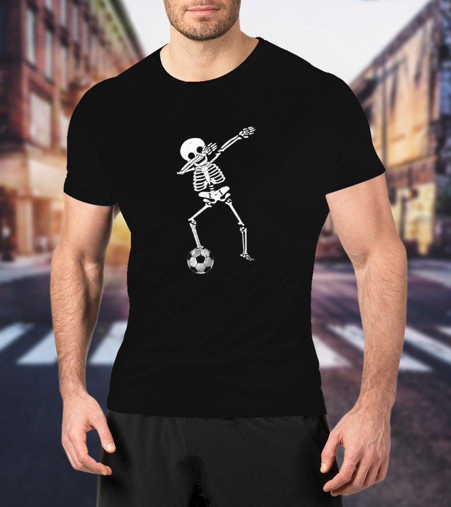 Halloween Dabbing Skeleton Soccer Trick Or Treat Dance Pose T-Shirt