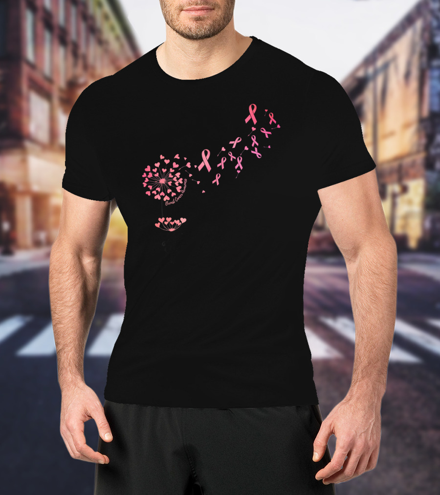 Flower Heart Dandelion Breast Cancer Awareness Ribbons T-Shirt