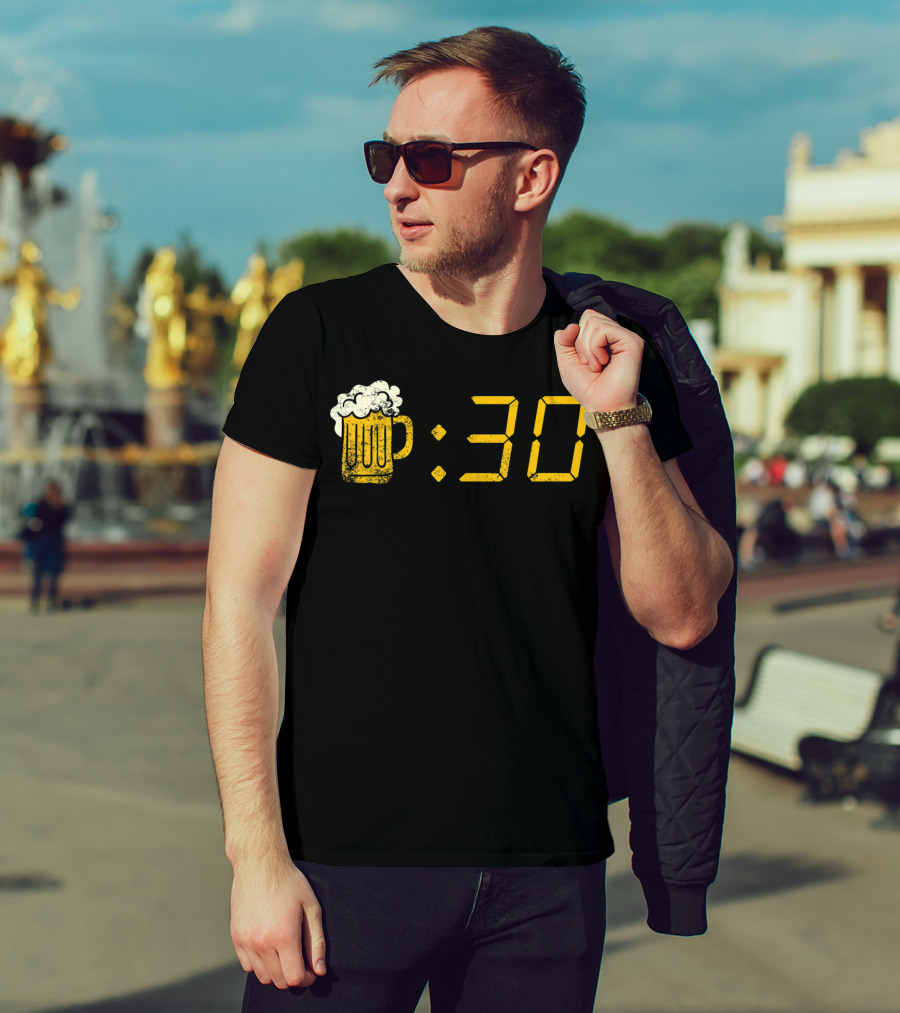 Beer Mug Digital Clock Display :30 Funny Drinking Or Getting Drunk T-Shirt