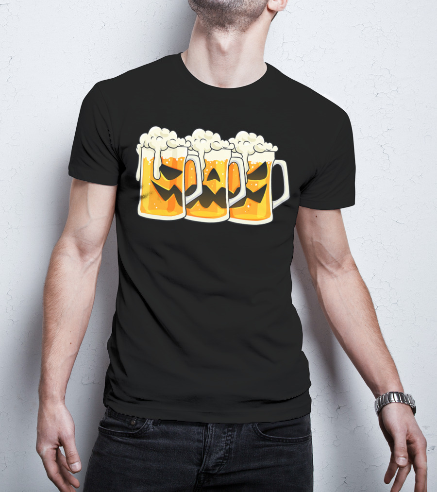 Halloween Jack O Lantern Beer Mug Faces T-Shirt