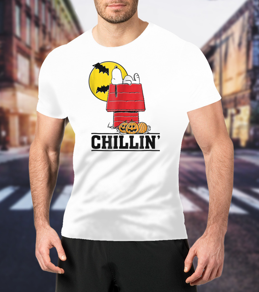 Peanuts Snoopy Chillin' Halloween With Pumpkins And Bats T-Shirt