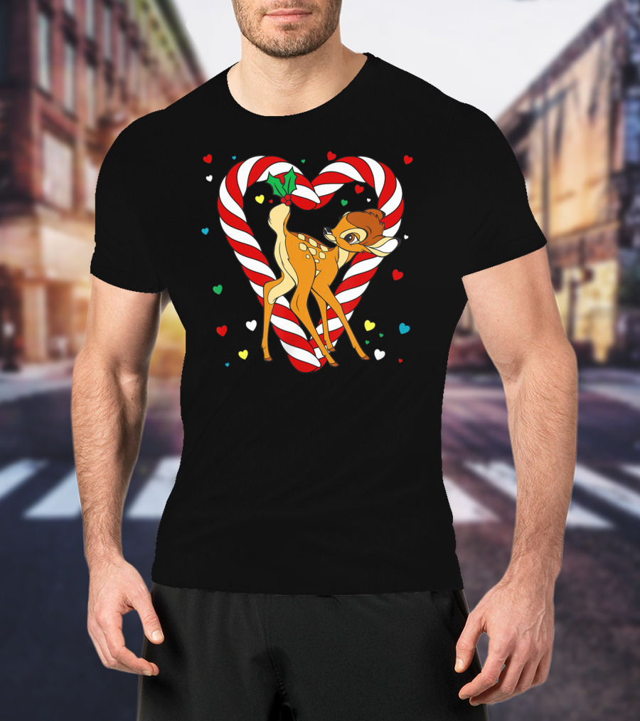 Disney Bambi Candy Cane Heart With Colorful Hearts T-Shirt