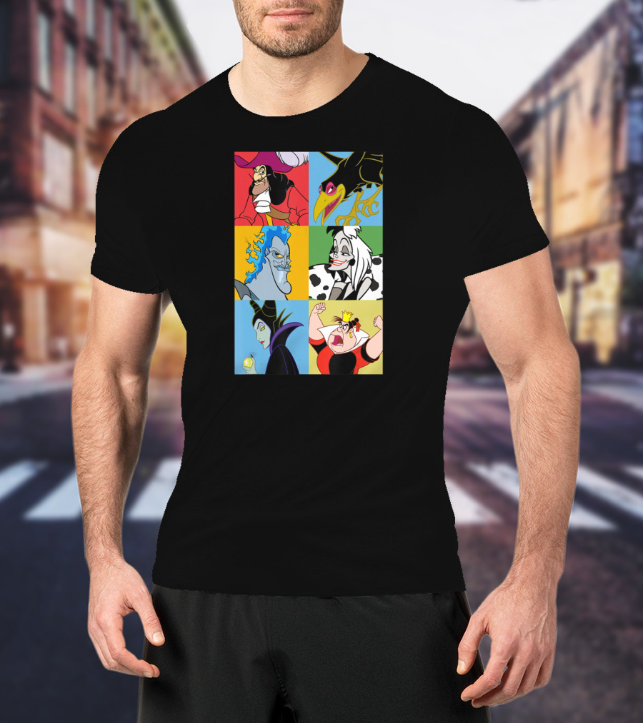 Disney Villains Captain Hook Cruella De Vil Maleficent Hades Queen Of Hearts Diablo Crow T-Shirt