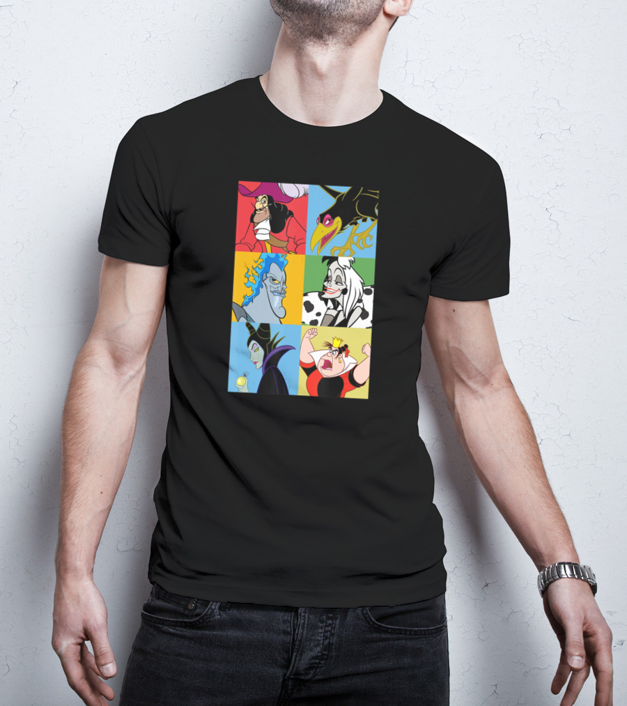 Disney Villains Captain Hook Cruella De Vil Maleficent Hades Queen Of Hearts Diablo Crow T-Shirt