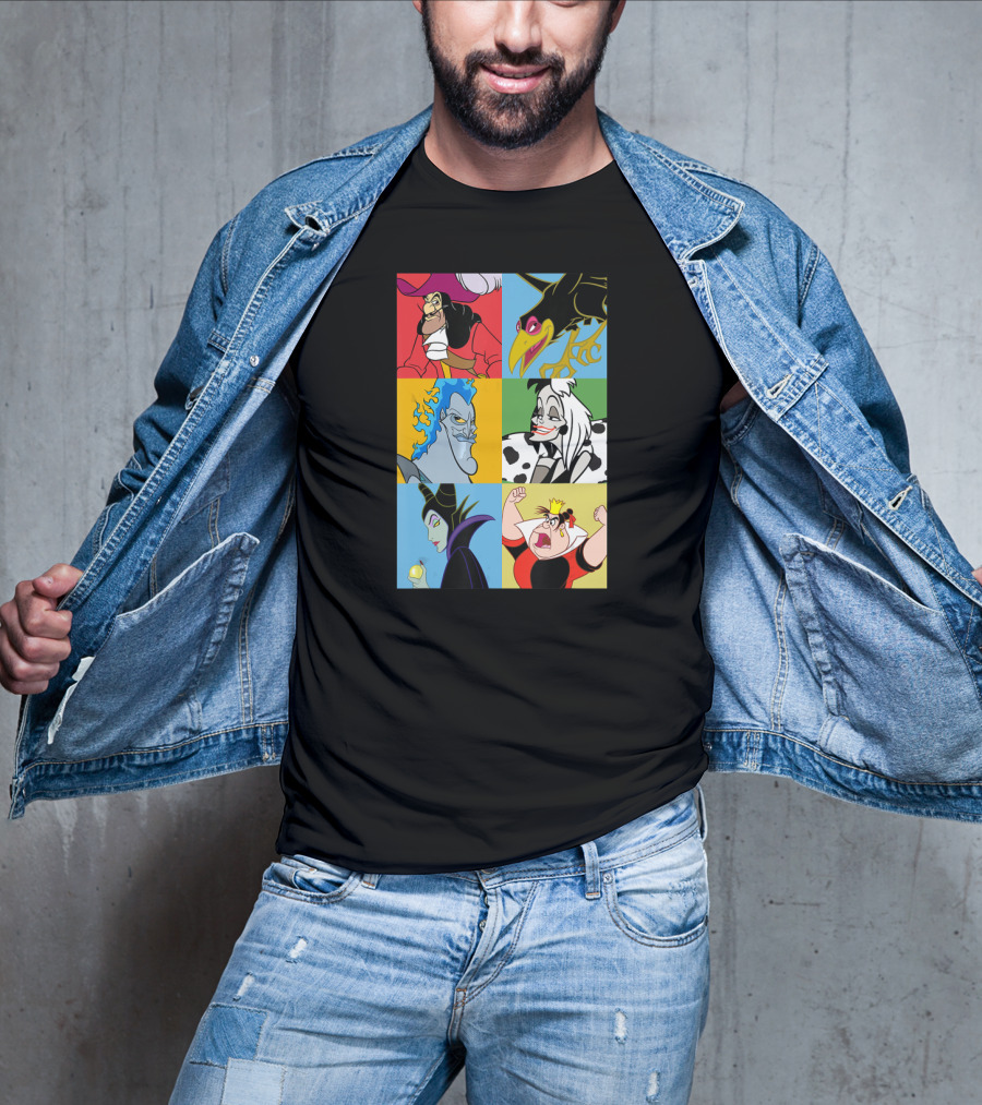 Disney Villains Captain Hook Cruella De Vil Maleficent Hades Queen Of Hearts Diablo Crow T-Shirt