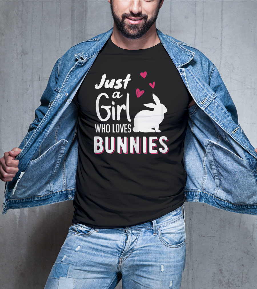 Just A Girl Who Loves Bunnies White Rabbit Pink Hearts T-Shirt