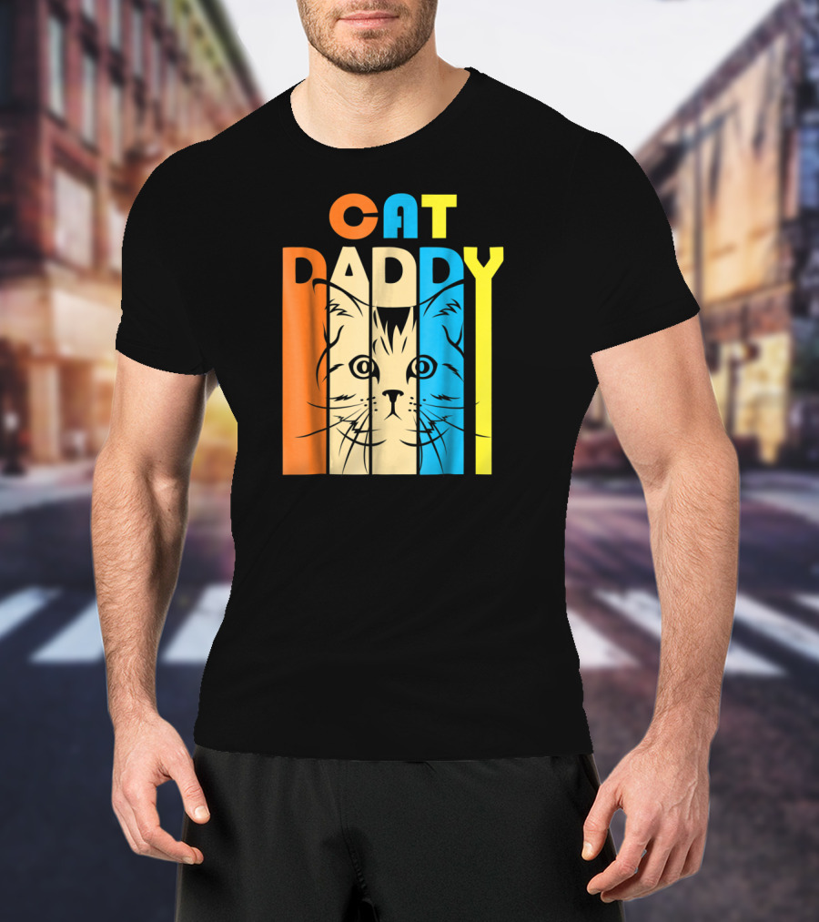 Retro Vintage Cat Daddy Multicolor T-Shirt