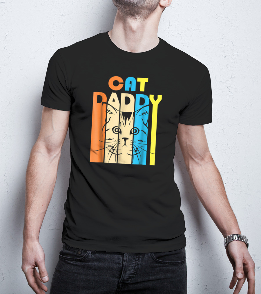 Retro Vintage Cat Daddy Multicolor T-Shirt
