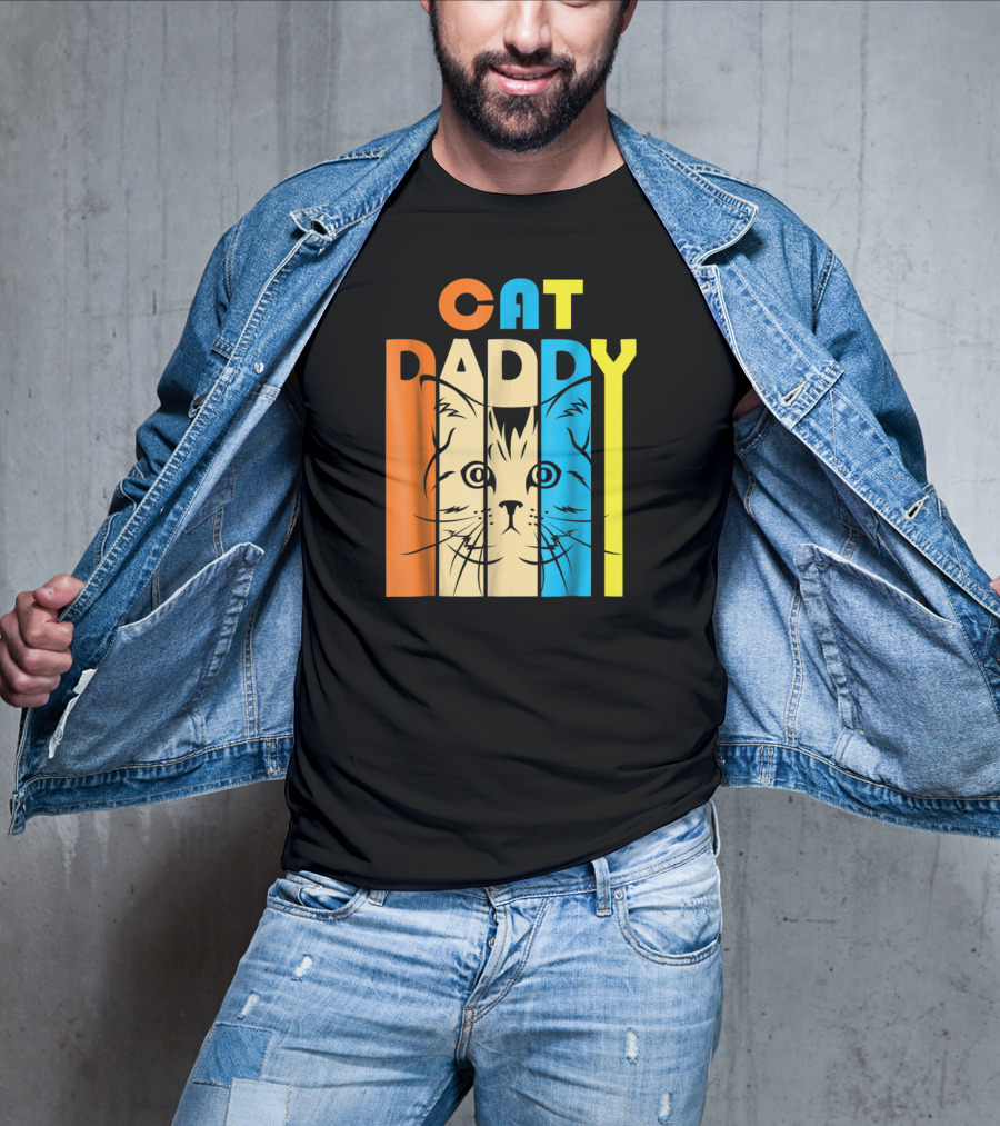 Retro Vintage Cat Daddy Multicolor T-Shirt