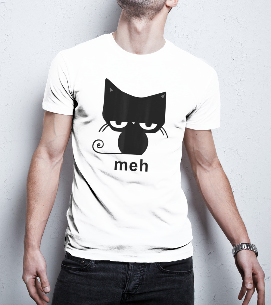 Meh Black Cat Funny For Cat Lovers Lazily Expressive Cat Enthusiast Humor T-Shirt