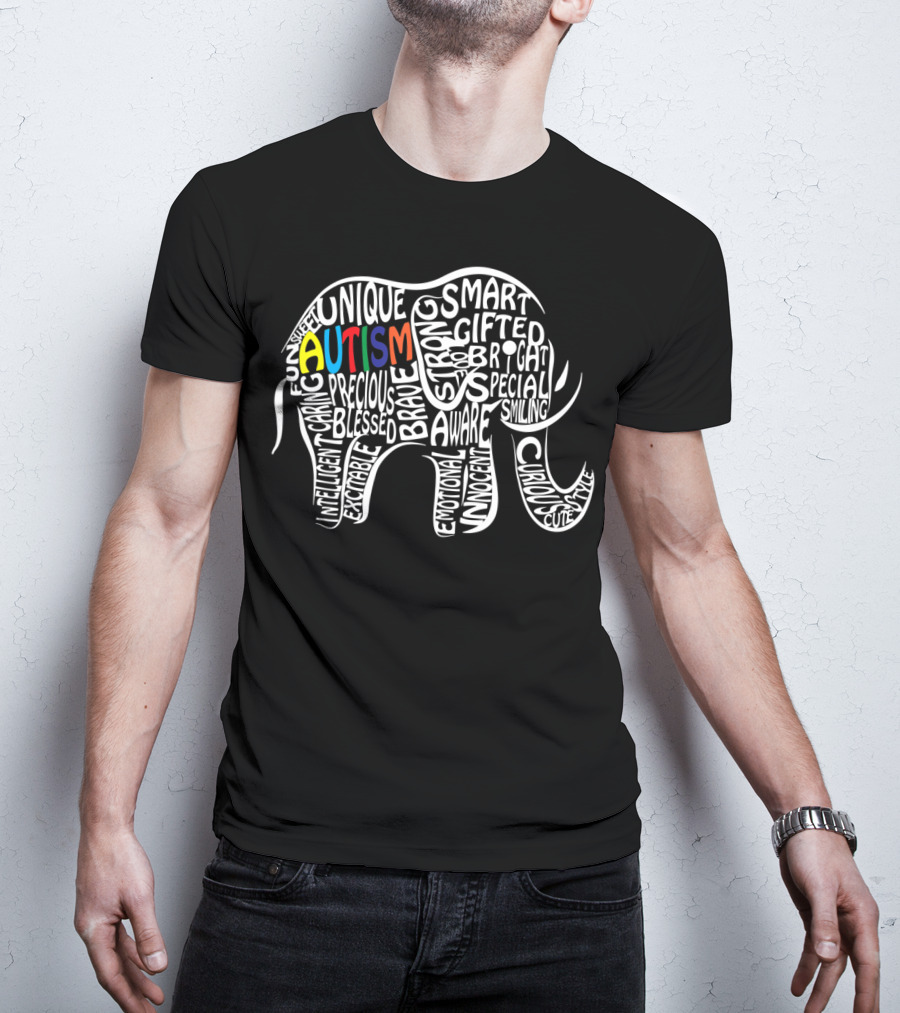 Autism Awareness Elephant Unique Intelligent Caring Strong Gifted Innocent Curious T-Shirt