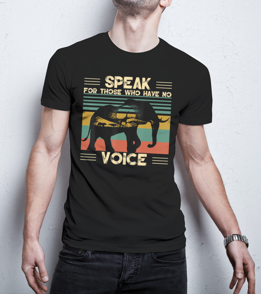 Speak For Those Who Have No Voice Elephant With Striped Sunset Background T-Shirt